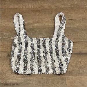 Silver and White Sequin Crop Top